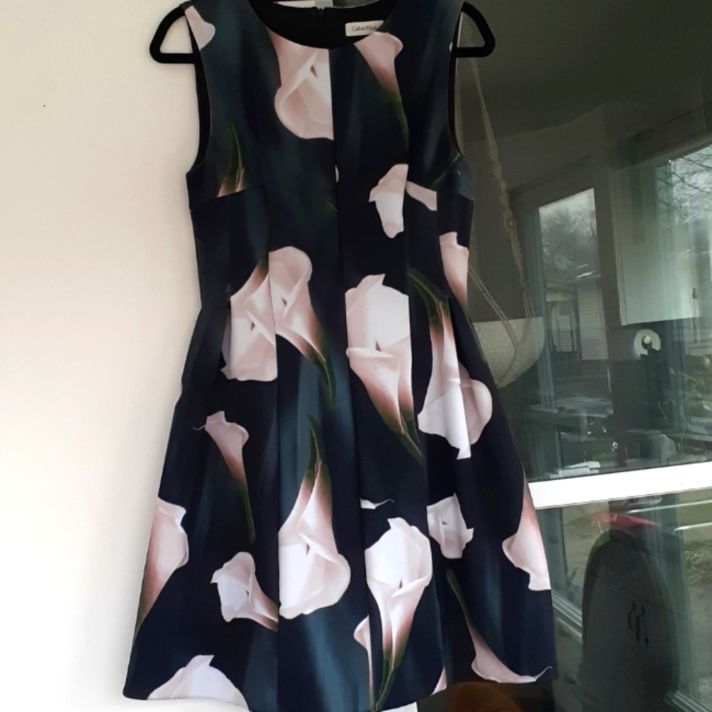Calvin Klein A-Line Sleeveless screen printed dress
